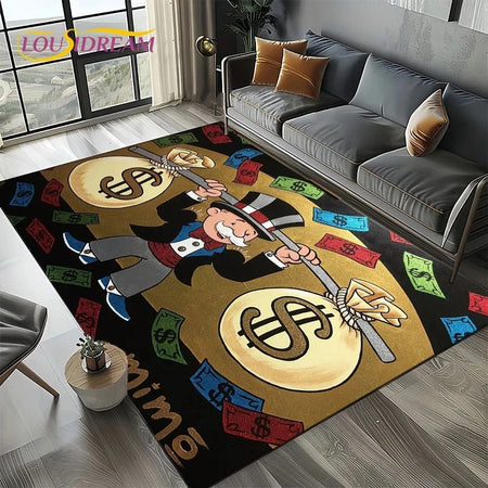 3D Rich Man Game Monopoly Dollar Cartoon Carpet Rug for Living Room Bedroom Home Sofa Decoration Kid Area Rug Non-slip Floor Mat