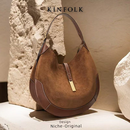New Fashionable Women's Underarm Bag, Leather Riding Style Brown/Black Crossbody Bag Crescent Bag Travel Bag