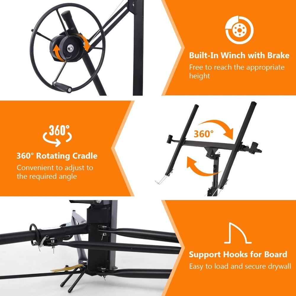 Drywall Lift 11 FT, Sheetrock Lift Drywall Lift for Ceiling, Drywall Panel Hoist 360° Adjustable Foldable, 150 lbs Heavy Duty