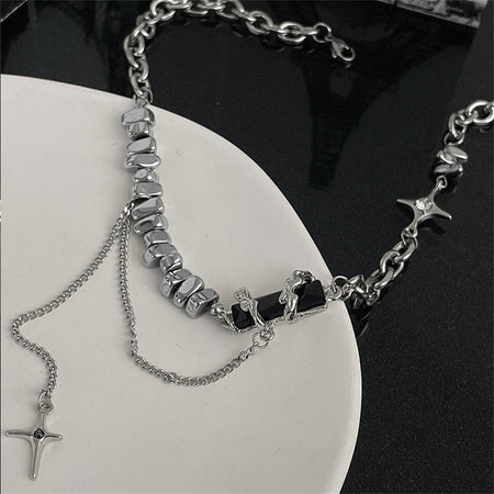 Titanium Steel Black Star Necklace For Men Women Trend Cross Pendant Collar Sweater Chain Hip Hop Kpop Jewelry Male Accessories