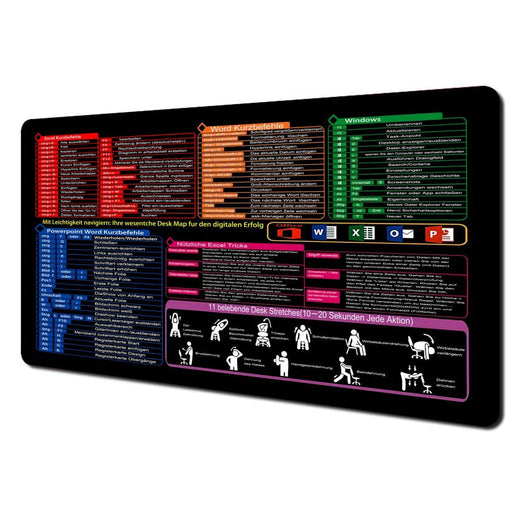 German Office shortcut keys large Mouse Pad Desk Mat Non-Slip Durable Stitched Edge Excel Shortcut table mats office mousepad