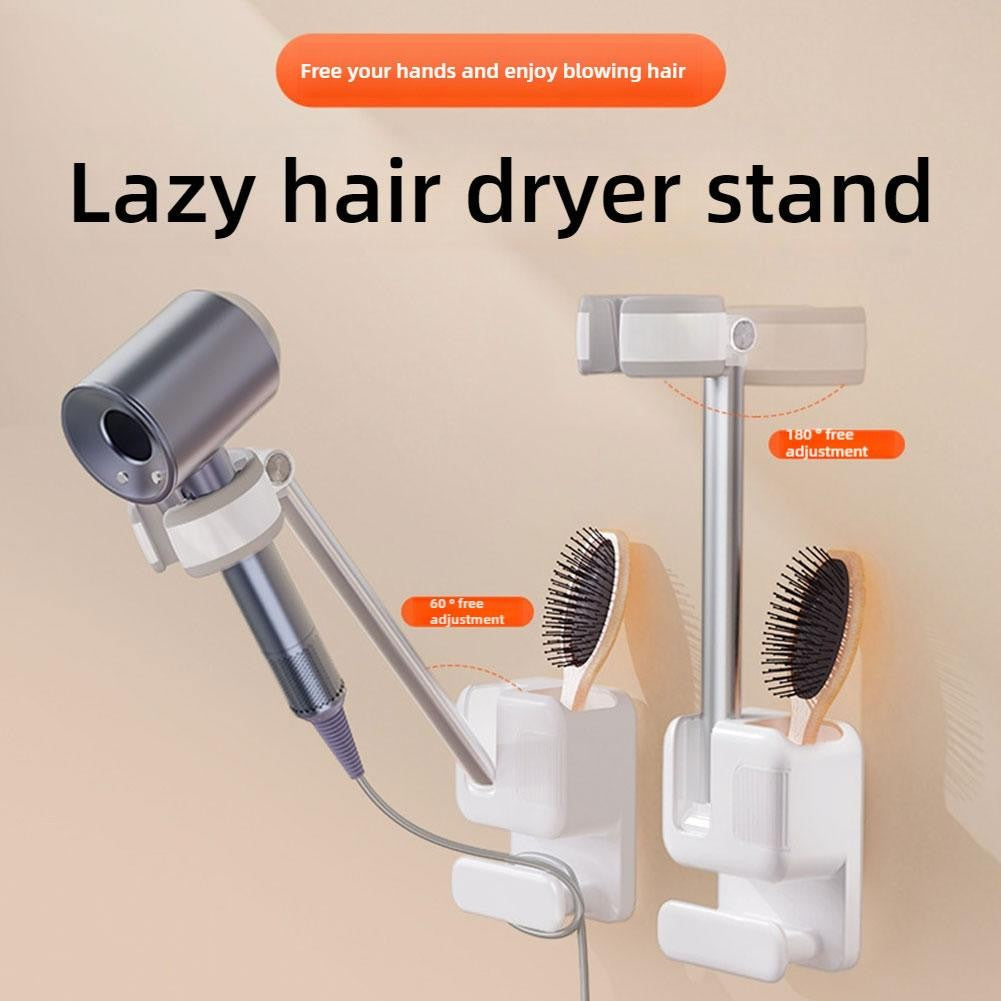 Angle Adjustable Hair Dryer Holder Non-Drilling Wall-Mounted Hair Dryer Stand For Bathroom Free-hand Lazy Storage Rack Shelf