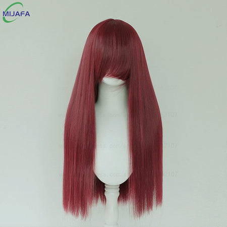 Very High Quality 400g 48 Colors 24Inch 60cm Long Straight Cosplay Wig With Bangs Heat Resistant Hair Anime Wigs + Wig Cap