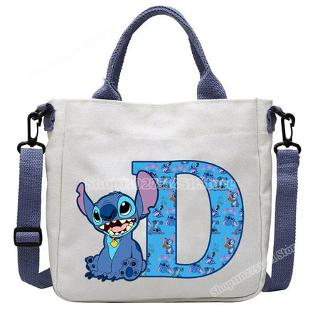 Disney Stitch Letter A-Z Print Shoulder Bags Cute Anime Action Figure Stich Purses Handbags Women Sling Messenger Bag Gift
