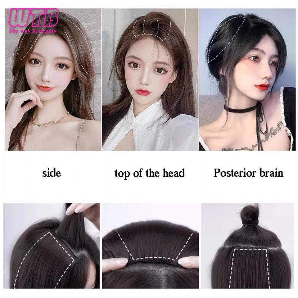 Synthetic Invisable Seamless Hair Pads Clip In One Piece 2Clips Increase hair volume Hair Extensions Top Side Cover Hairpiece