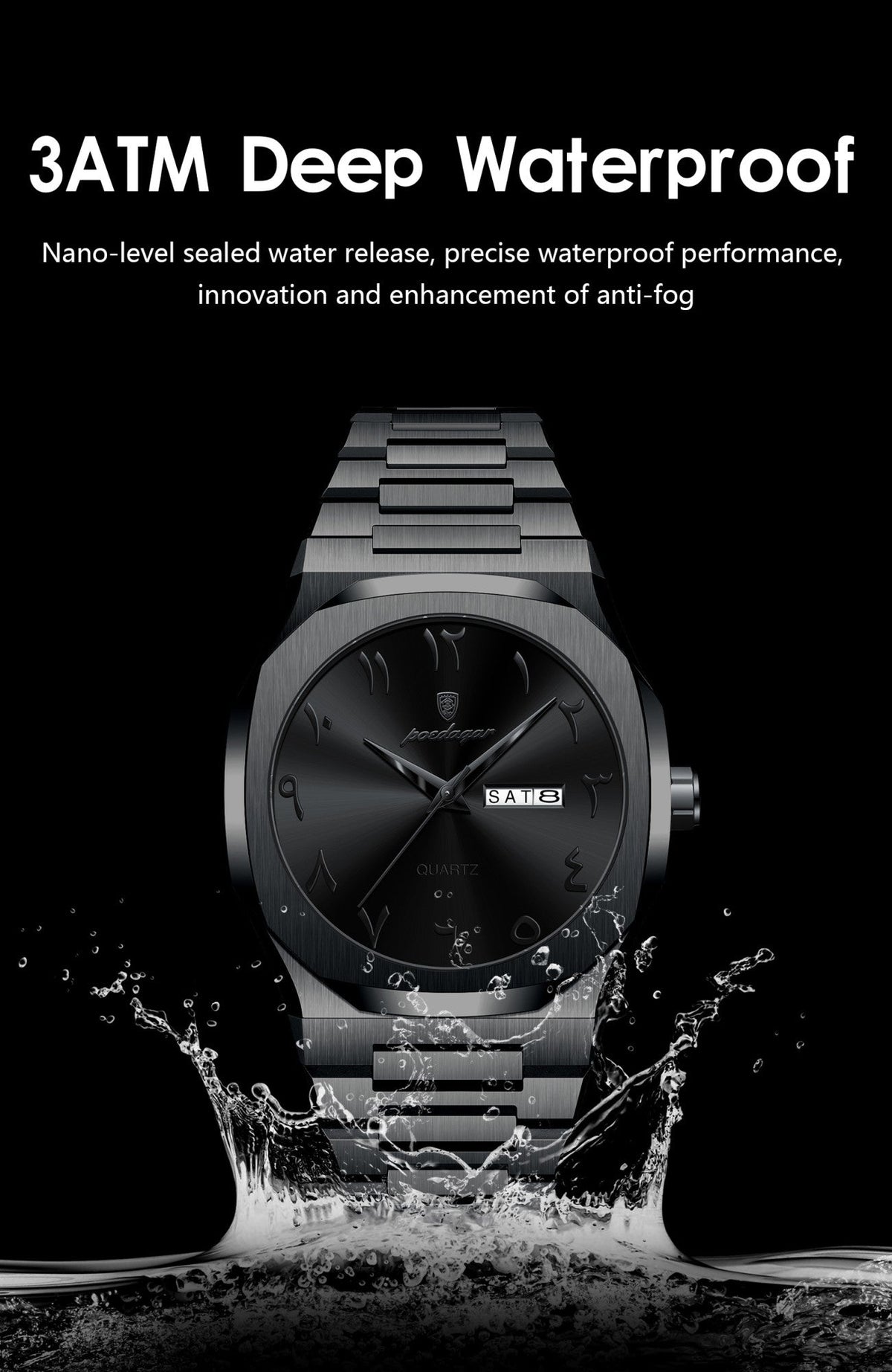 POEDAGAR Fashion High Quality Men Clock Date Week Waterproof Watch For Man Quartz Stainless Steel Luxury Men's Watches Reloj+Box