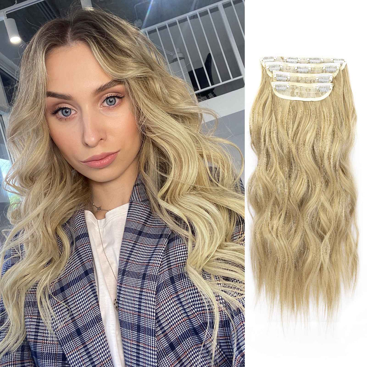 4Pcs/Set 20Inch Synthetic Hair Clip In Long Wavy Thick Hairpieces For Women Full Head Synthetic extenciones para el cabello