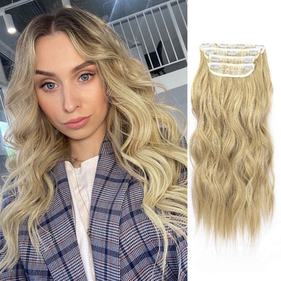 4Pcs/Set 20Inch Synthetic Hair Clip In Long Wavy Thick Hairpieces For Women Full Head Synthetic extenciones para el cabello