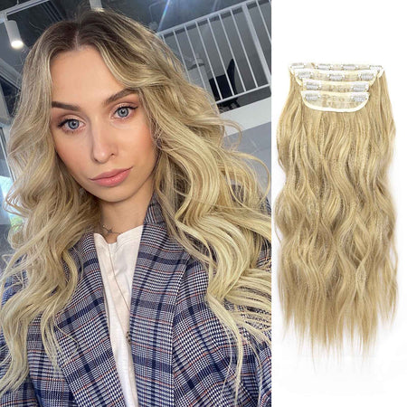 4Pcs/Set 20Inch Synthetic Hair Clip In Long Wavy Thick Hairpieces For Women Full Head Synthetic extenciones para el cabello