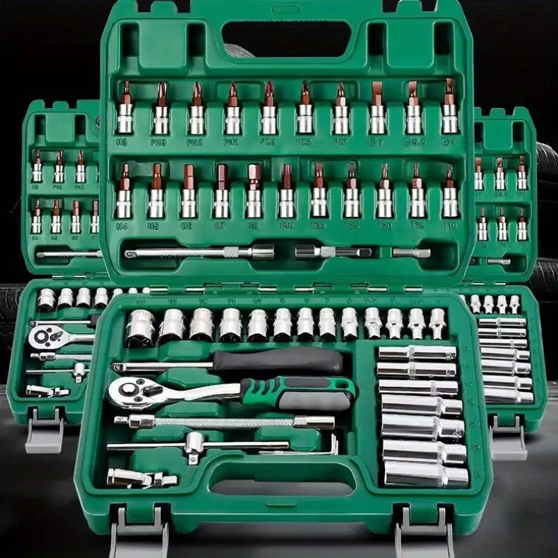 Advanced Car Repair Kit , Green Toolbox, 46pcs Professional Ratchet Set Professional Tool Set, Car Maintenance Essentials