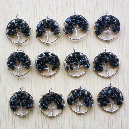 Natural Amethysts Roses Quartz Stone Handmade Wire Wrapped Tree of Life Pendants 30mm for Jewelry Marking Wholesale 12pcs/lot