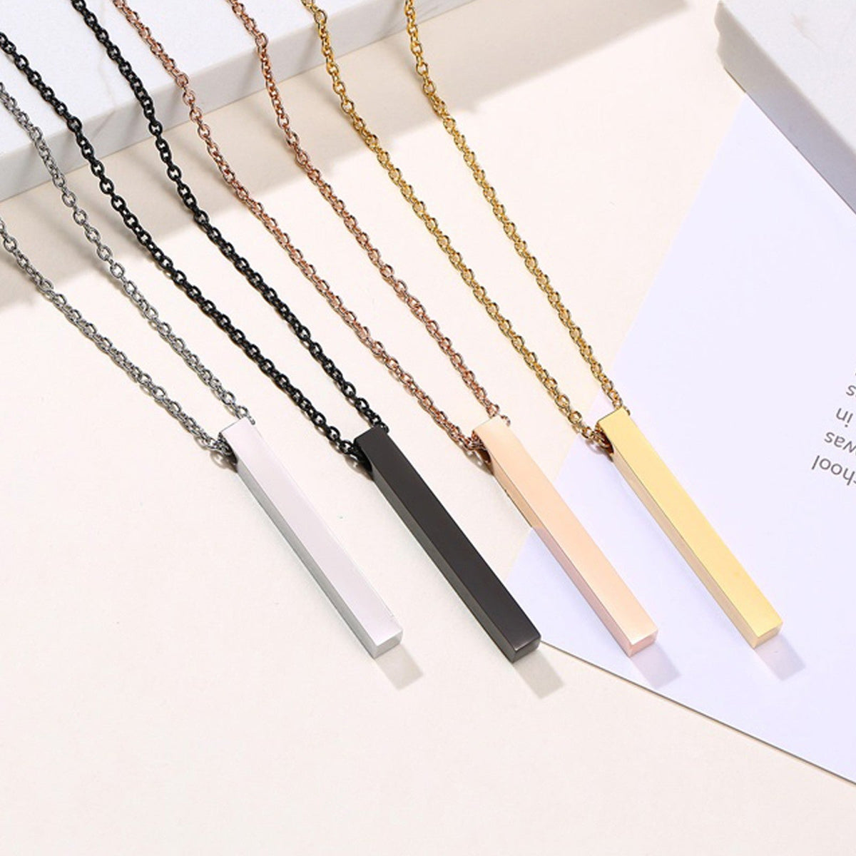 Waterproof Pillar Necklaces for Men Women,Stainless Steel Rectangle Vertical Bar Pendant Necklace,Simple Casual Collar Gifts