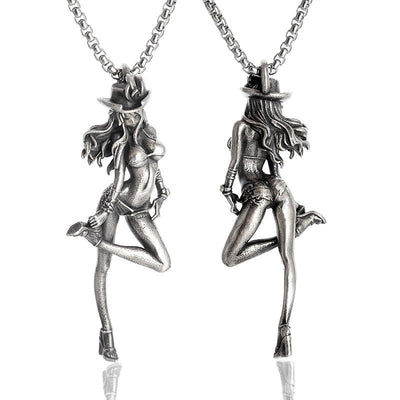 Silver-Plated Anime Mecha Beautiful Girl Girl Pendant Necklace Men and Women Hip-Hop Rock Punk Trendy Jewelry Gift