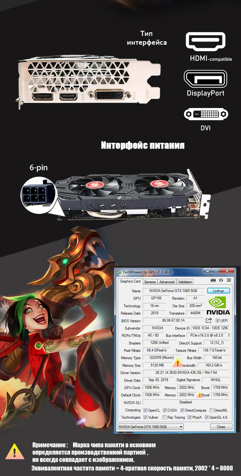 VEINEDA 1060 5gb Graphics Cards 1506MHz 192Bit GDDR5 Video Card  for nVIDIA Cards strong than  gtx960 4gb Refurbished cards