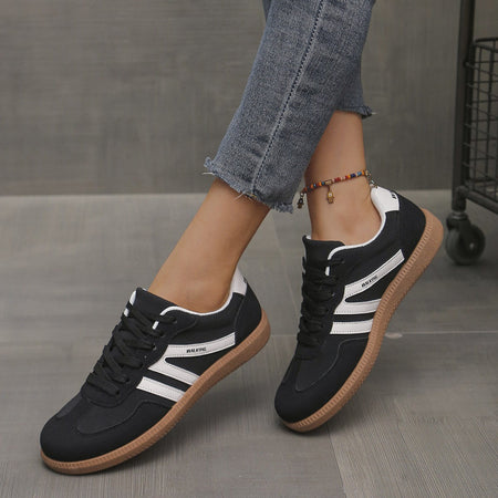 Mix Color Women's Autumn Sneakers Fashion Splicing Flat Heel Vulcanized Shoes Female Lace-Up Non-Slip Pu Leather Casual Shoes
