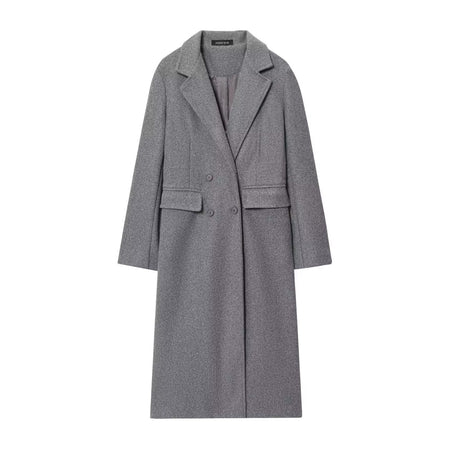 HH Women Fashion Burgundy Woolen Coat Double Breasted Long Sleeve Lapel Blends Jacket Autumn Winter High Street Outerwear