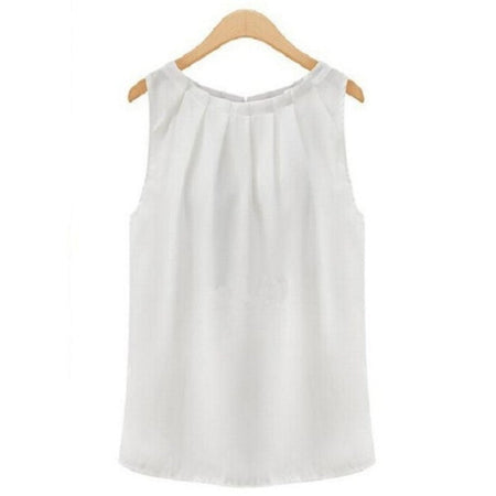 Travel Work Blouse Women New Summer Blouse Fashion Sleeveless Round Neck Chiffon Blouse Cloth Vestidos