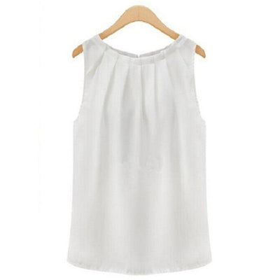 Travel Work Blouse Women New Summer Blouse Fashion Sleeveless Round Neck Chiffon Blouse Cloth Vestidos