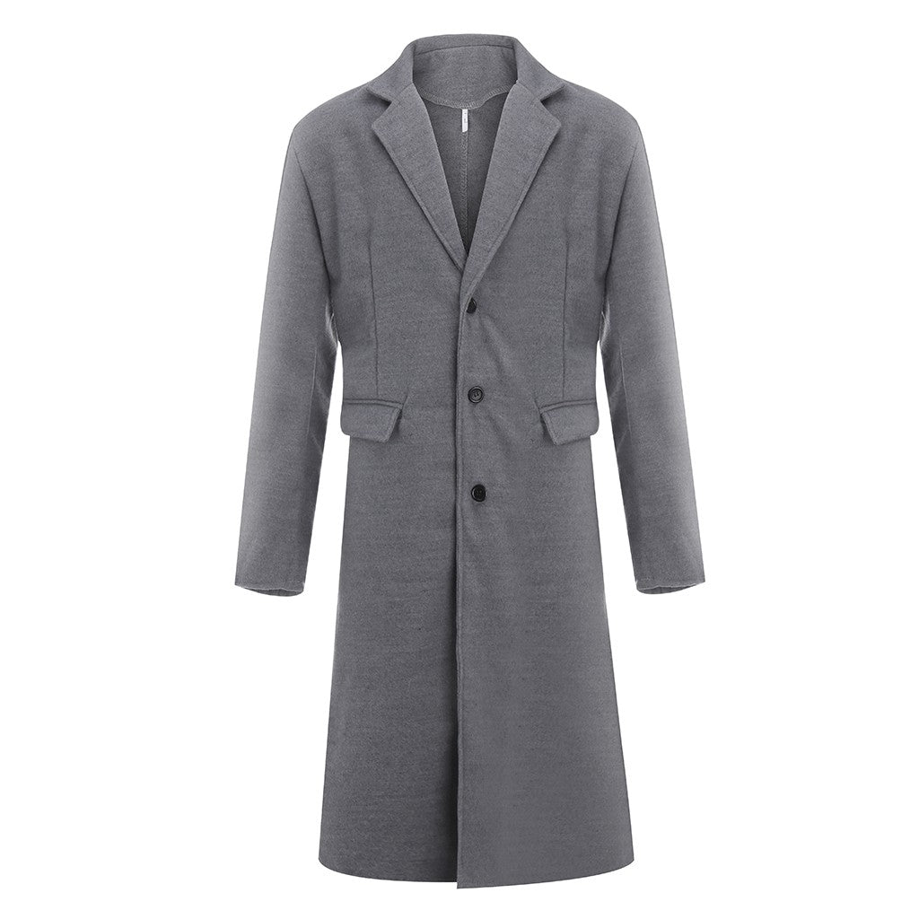 Korean Trend Men's Loose Casual Single-breasted Overcoat Autumn Winter Fashion New Long Sleeve Woolen Long Coat 2023