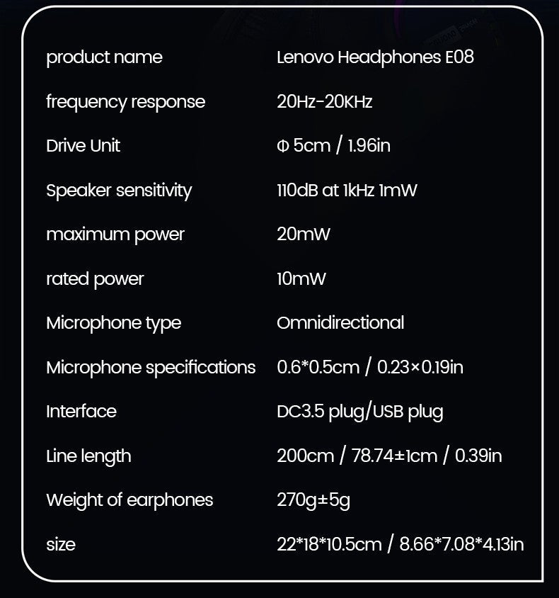 Lenovo E08 Wired Gaming Headphone with Microphone RGB Light Computer Laptop 7.1 Virtual Surround Sound Effects E-sports Headset