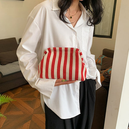 Woven Crochet Purses for Women Beach Clutch Handbags Dumpling Hobo Casual Colorblock Bag Ladies Ruched Cloud Purse