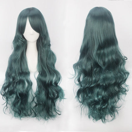 European and American style cos color anime wig, with foreign trade buckle net, universal, 80CM long, curly Synthetic fiber wig