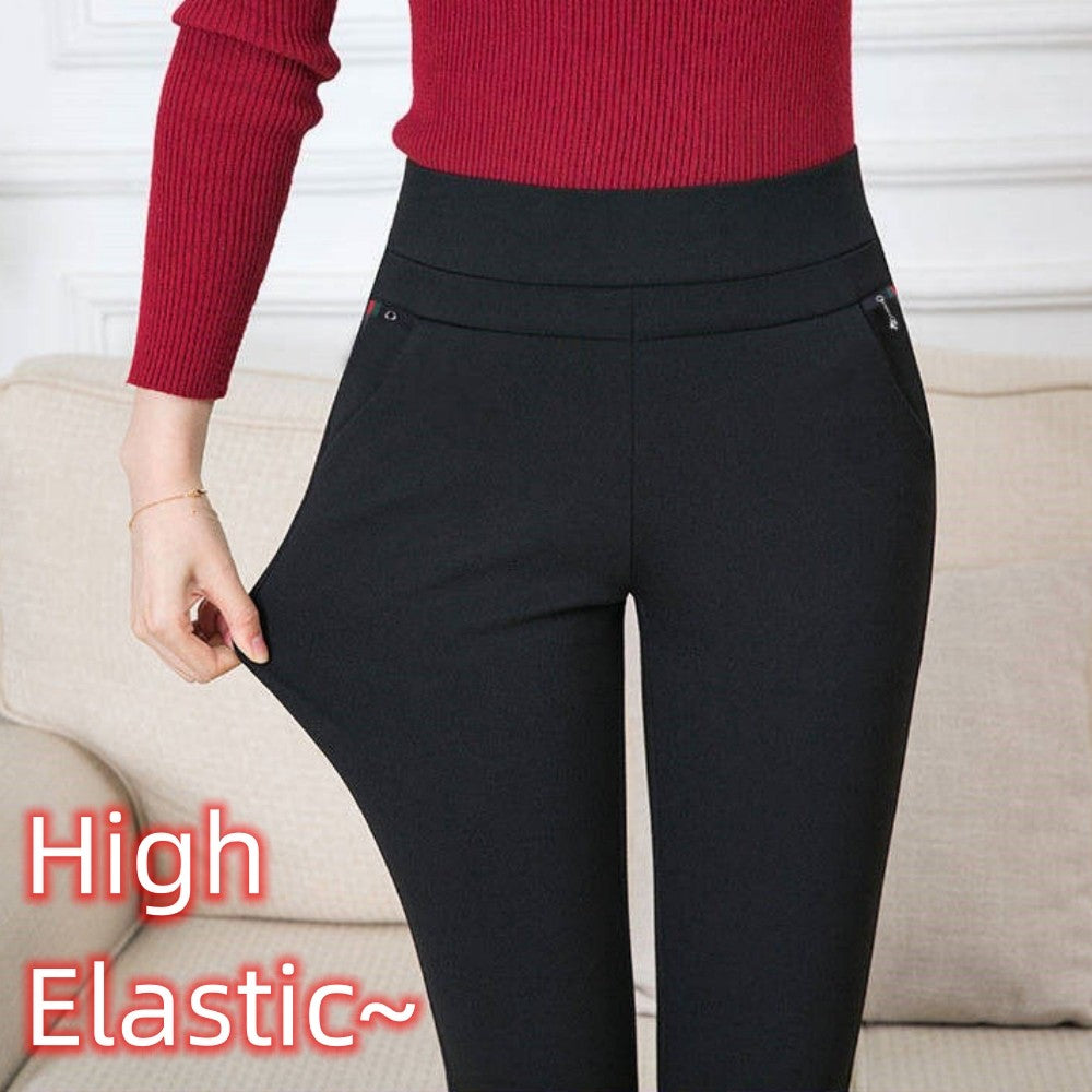 Trousers Fleece Thin Black Formal Woman Clothes Pant Autumn Winter Slim Femal Clothing Elastic Basics Pencil Pants Office Lady