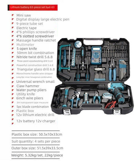 High-power Electric Drill Power Tool Sets Automotive Tools Multifunctional Repair Combination Tools Auto Repair Toolbox Kit
