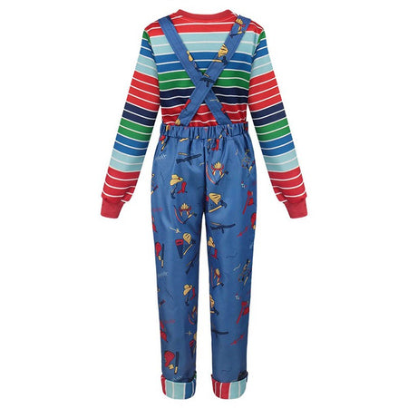 Adult Chucky Cosplay Costume with Striped Shirt and Jumpsuit for Chucky Overalls Halloween Costumes