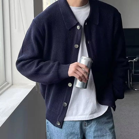 Autumn Winter Men's Knitwear Cardigan Sweater Male Solid Color Turn-Down Collar Sweater Coats Y2K Hip-Hop Streetwear Cardigan
