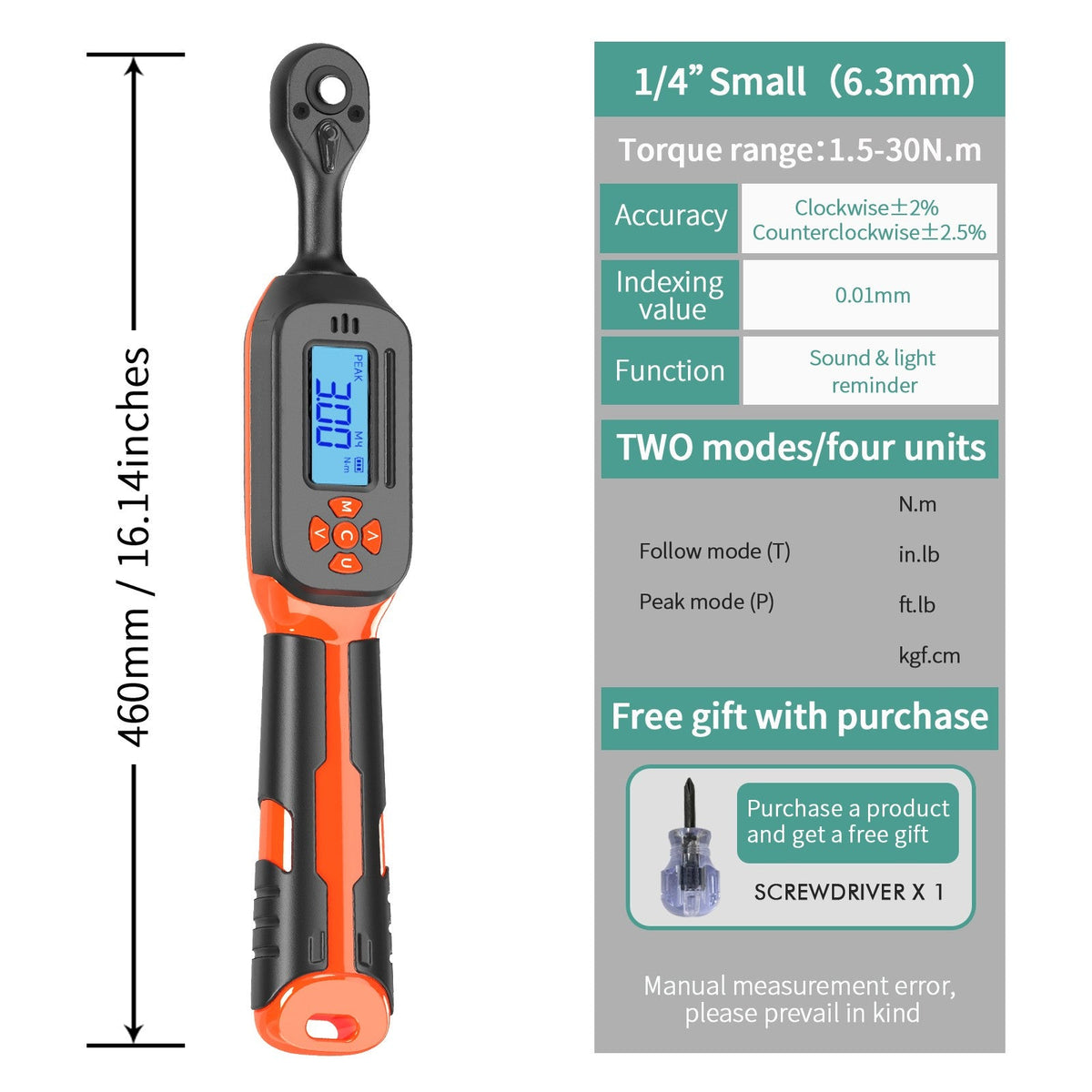 MOVECRAB Digital Torque Wrench 1.5-340N.m with Preset Values 2% Accuracy Buzzer and LED Flash Notification