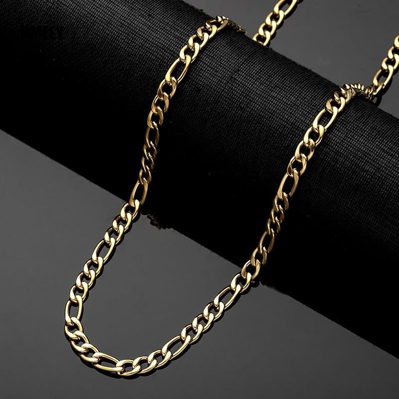 Men's Stainless Steel Link Figaro Chain Necklace for Women High Quality Waterproof Choker Silver Color Jewelry Accessories Gift