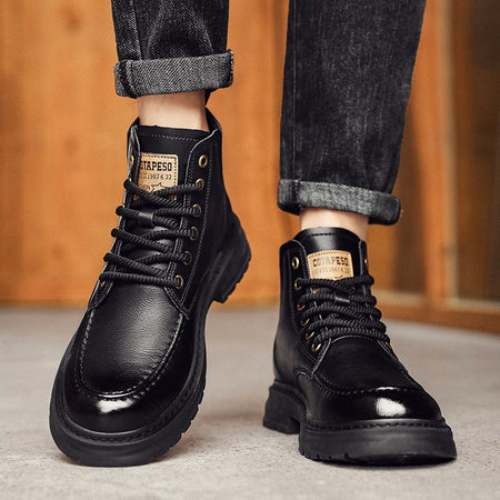 Hot Sale Brown Men's Boots Comfort Outdoor Men Motorcycle Boots Casual Lace-Up Ankle Boots Man Platform Boots botas para hombre