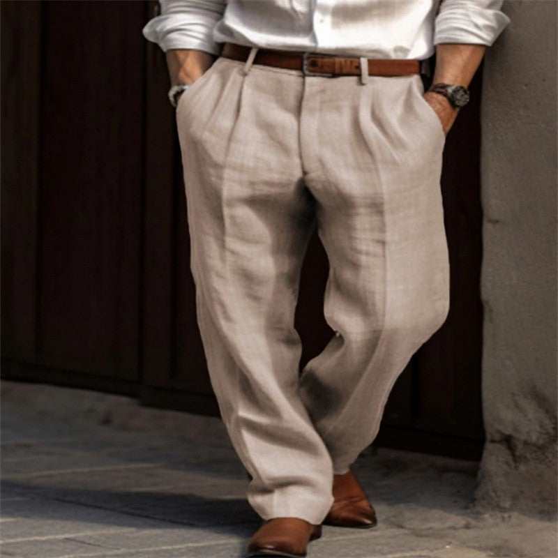 2026 Men's Stand Pocket Casual Linen Pants Solid White Gray Trouser Plus Size 3xl Mens Elegant Fashion Sweatpants Men Streetwear