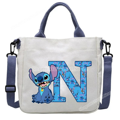 Disney Stitch Letter A-Z Print Shoulder Bags Cute Anime Action Figure Stich Purses Handbags Women Sling Messenger Bag Gift