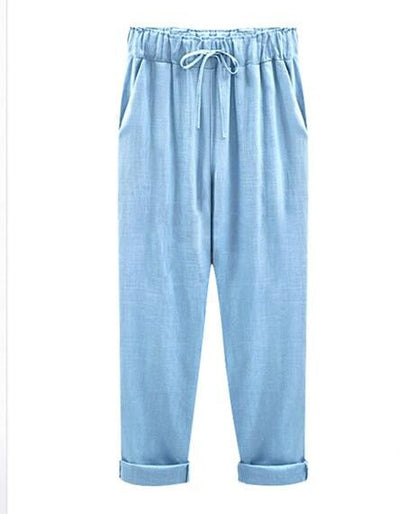 Cotton Linen Pants, Elastic Mid Waist Ankle Length Pant, Casual Women Loose Spring Pants, Female Slacks Size M-5XL 6XL 7XL 8XL