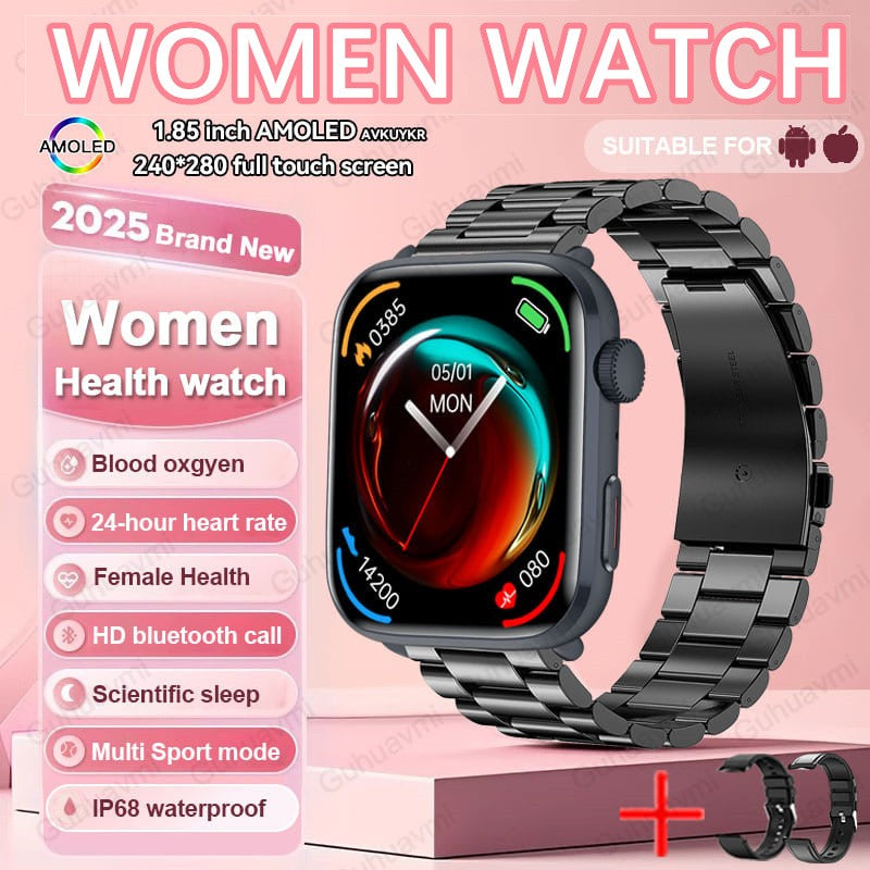 2025New NFC Smat Watch Women 1.85-inch Blood Pressure Heart Rate Bluetooth Call Female Health Smarwatches Ladies For Android IOS