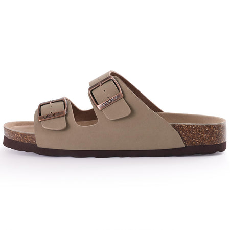 Shevalues Men Classic Leather Sandals Fashion Double Outdoor Beach Shoes Comfort Unisex Cork Footbed Slippers With Arch Support