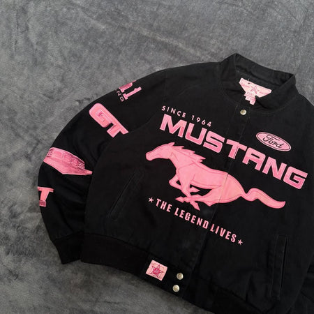 American Popular Simple Pink Horse Pattern Car Jacket for Women's Autumn and Winter Fashion Street Harajuku Y2K Bomber Jacket