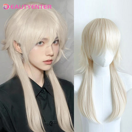 Mullet Head Wig Short Synthetic Straight golden black Fluffy Natural Wolf Tail Hair Men and Women Wig for Daily Party Cosplay