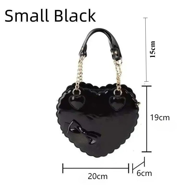 PU Heart Lolita Handbags Girls Bowknots Decor Japanese Shoulder Bags Two Sized Kawaii Shell Purses Cute Pink Messenger Bag Gifts