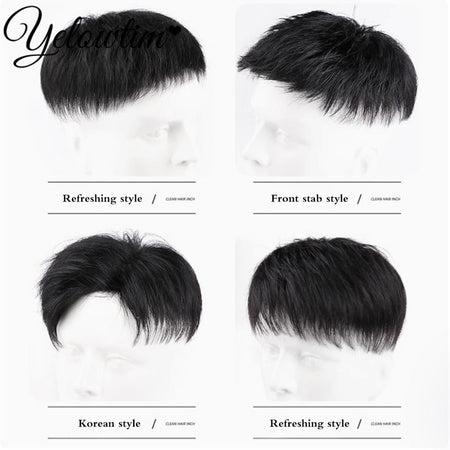 Yelowtim Synthetic Male Toupee Short Wig Hair Topper for Young Men Balding Hair-loss High Hair line Clip-On Hair Extensions