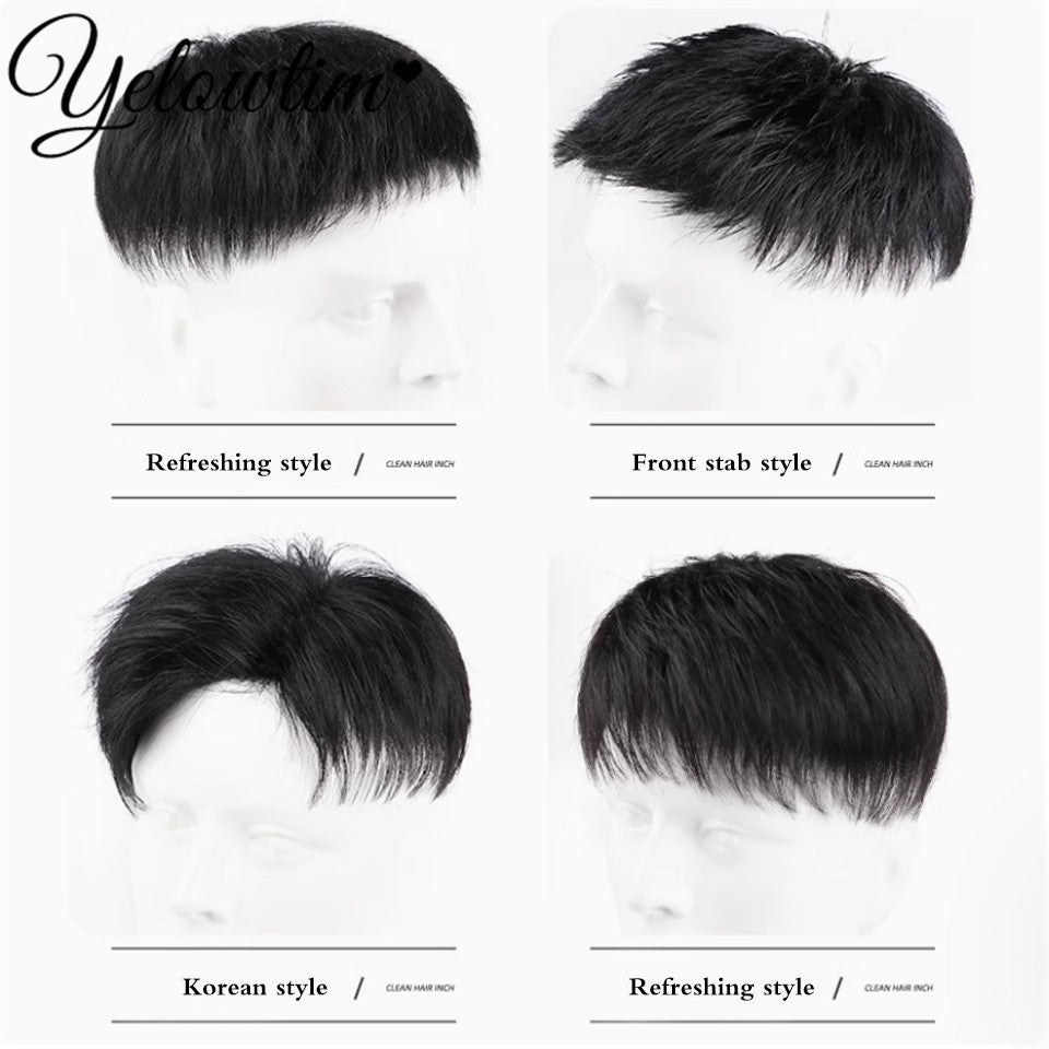 Yelowtim Synthetic Male Toupee Short Wig Hair Topper for Young Men Balding Hair-loss High Hair line Clip-On Hair Extensions