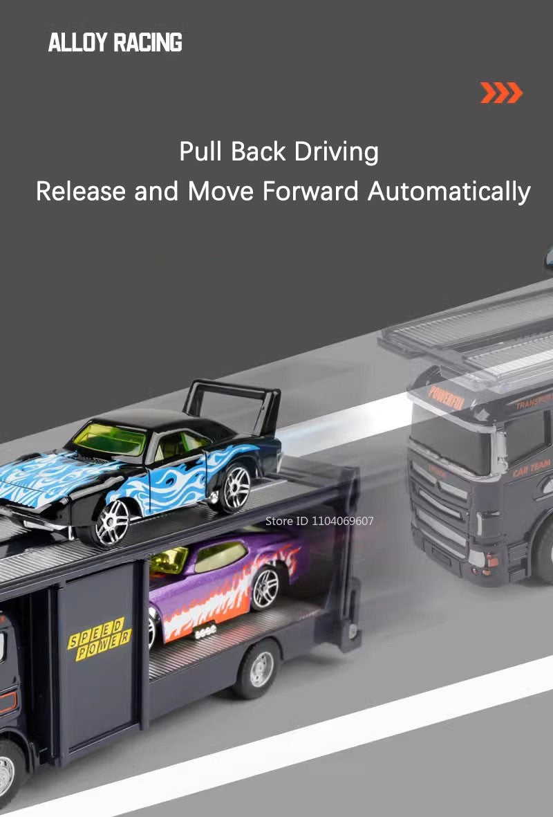 1:64 Scale Container Truck Miniature Model Toy Cars Metal Diecast Trailer with Pull Back Transport Vehicle Toys for Kids Gifts