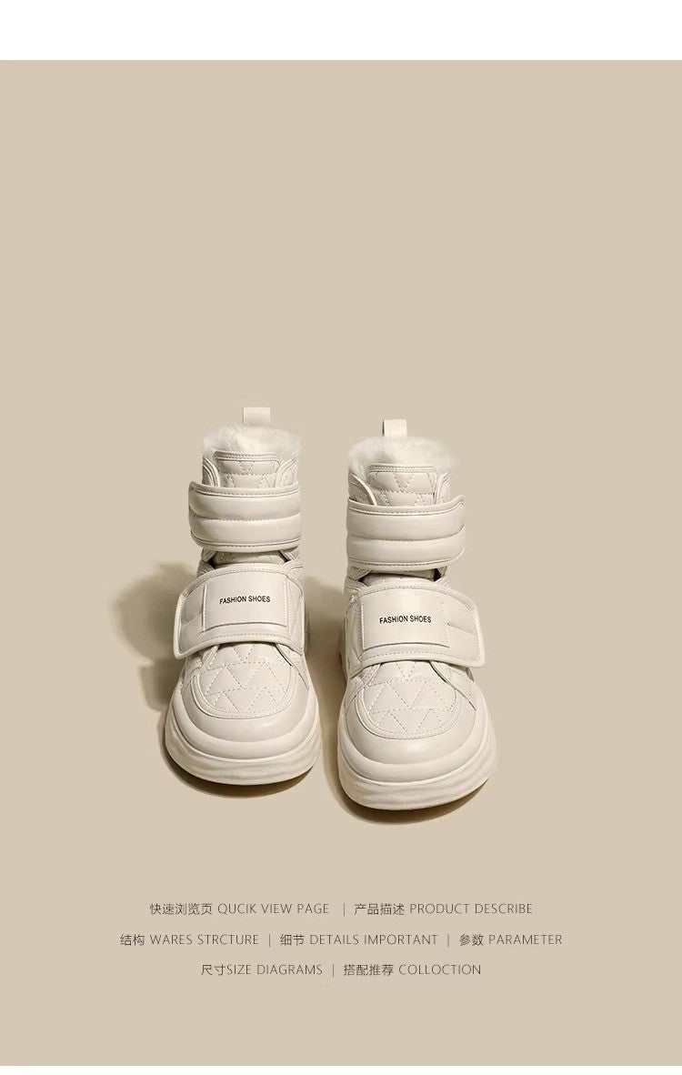 Fur White Boots Women Padded Cotton Shoes Winter Warm Pu Leather Snow Boots Footwear Thick Bottom Plush Short Ankle Boots