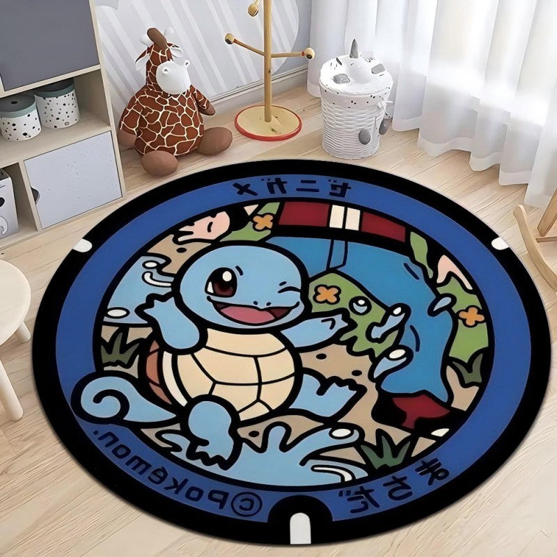MINISO Japanese Anime Pokemon Round Rugs Non-Slip Floor Mat for Home Living Room Bedroom Circle Rug Washable Round Carpet Decor