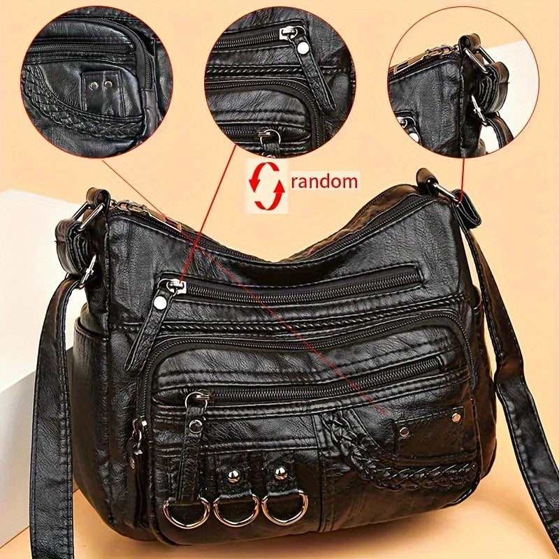 Vintage PU Crossbody Bag, Retro Multi Layer Shoulder Bag, Women's Fashion Handbag & Purse, Female Work Travel Messenger Bag