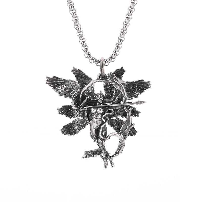 Silver-Plated Anime Mecha Beautiful Girl Girl Pendant Necklace Men and Women Hip-Hop Rock Punk Trendy Jewelry Gift