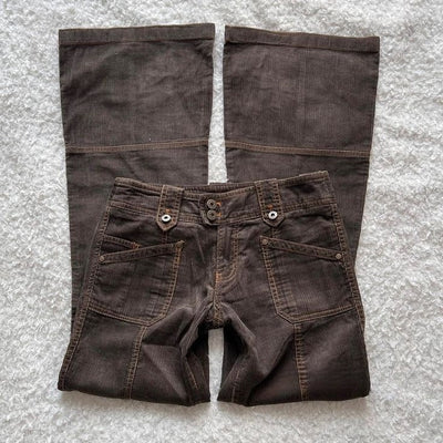 Y2K Brown Flared Jeans Womens Clothing Goth Retro Multi Pockets Low Rise Denim Trousers Harajuku Hot Girl Sexy Slim Jean Pants