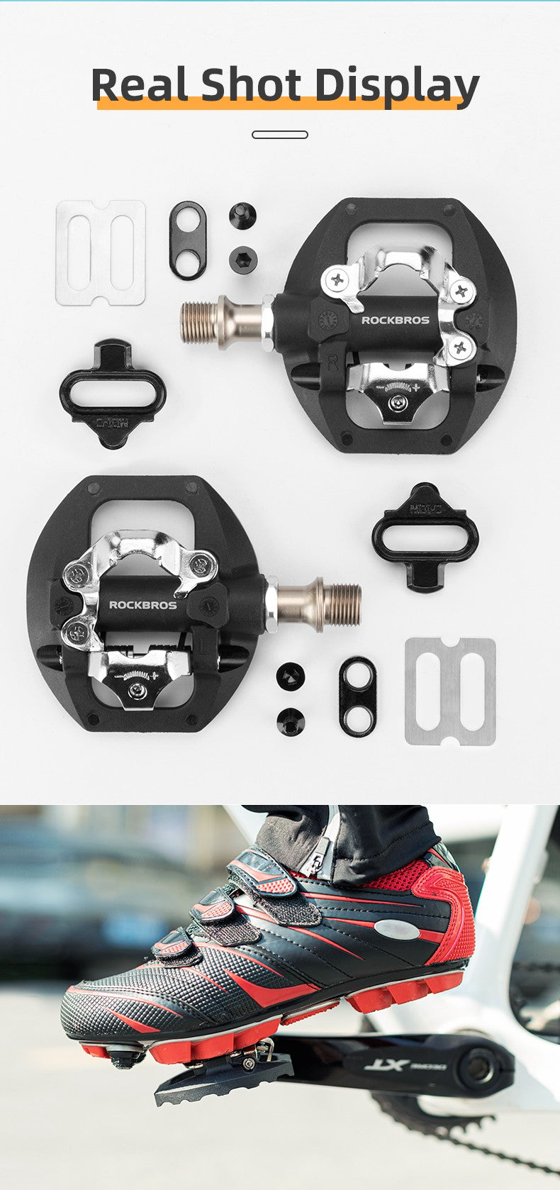 ROCKBROS Bicycle Lock Pedal 2 In 1 Anti-slip Lock Nylon Pedal MTB Bike Pedals Flat Cleat Platform Shimano SPD Bike Accessories